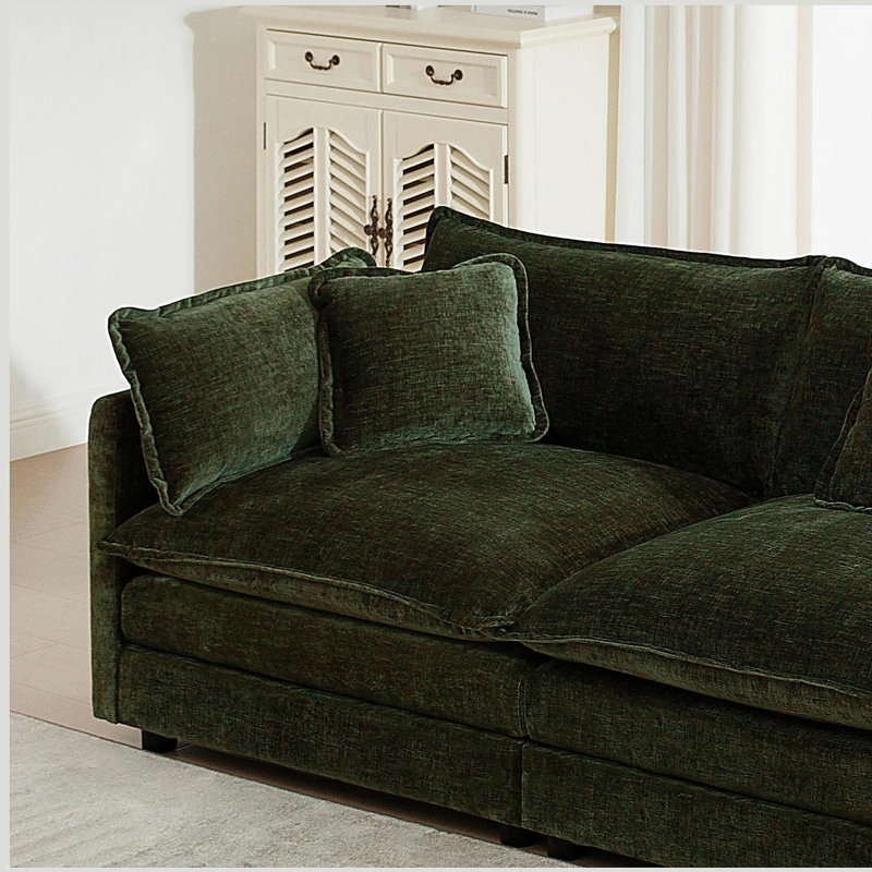 Free Combination Comfy Upholstery Modular Oversized L Shaped Sectional Sofa With Reversible Ottoman, Green Chenille, Green