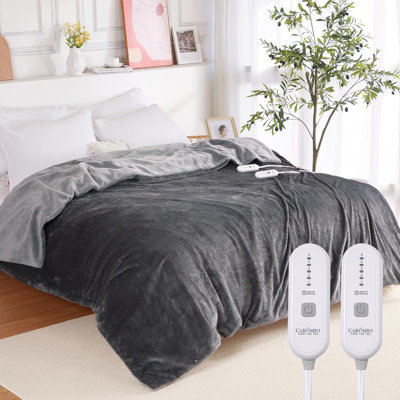 Jeté pour lit chauffant électrique très grand avec double contrôle, couvertures chauffantes en flanelle Sherpa, jets chauffants doux pour canapé avec 5 réglages de chaleur et 10 heures d'arrêt automatique, gris, 100 po x 90 po