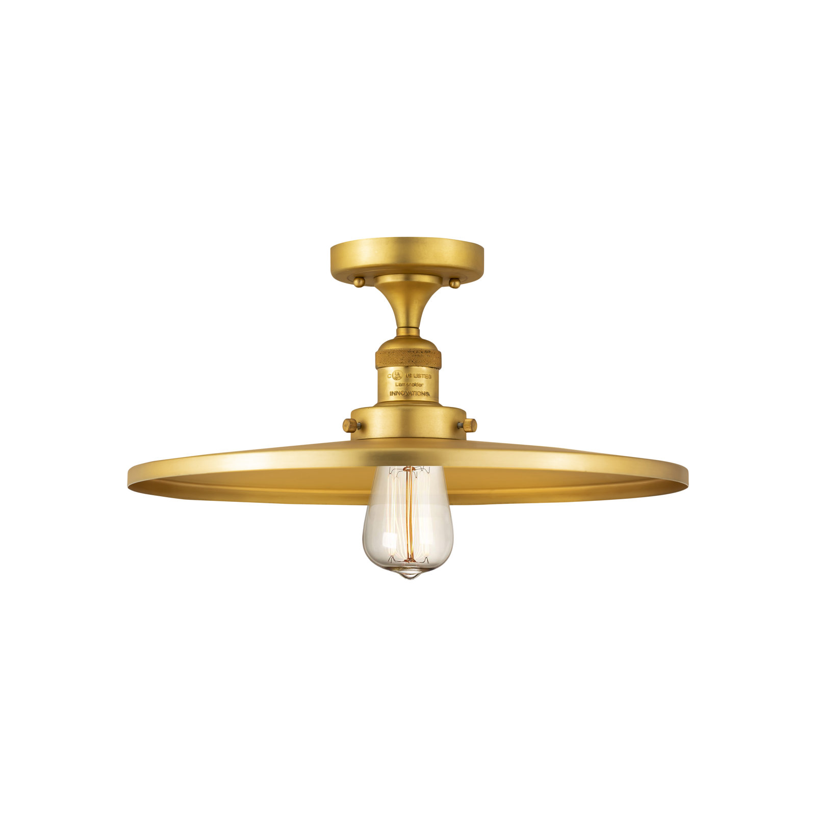 Rouvin Single Light Metal Semi Flush Mount, Satin Gold, Satin Gold, 6" H x 16" W x 16" D