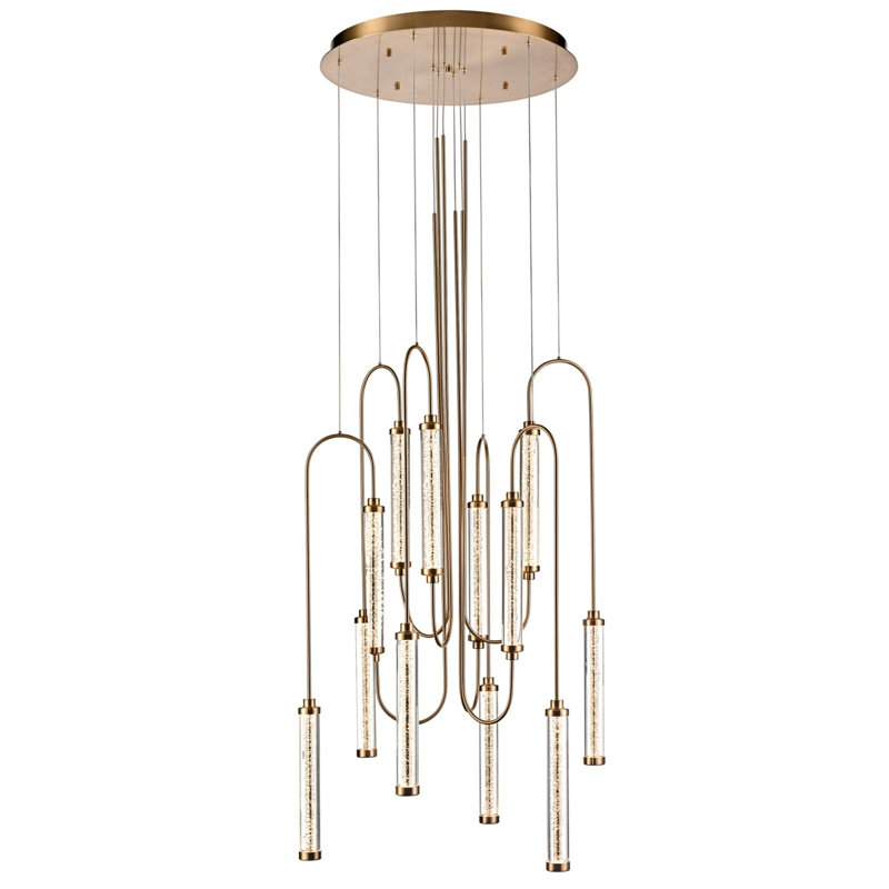 Luminaire suspendu 12 lumières l 31 po Doering en laiton antique / verre transparent
