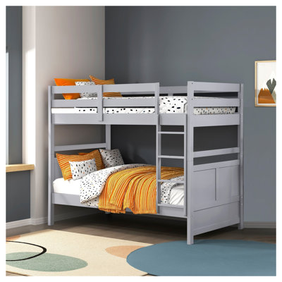 Lit simple superposé simple avec garde-corps et échelle, structure en bois gris pour chambre d'enfant