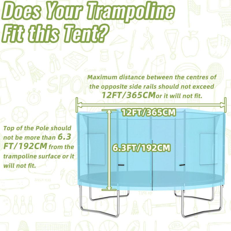 Tente de trampoline 12 pi (tente seulement), ajustement pour trampolines ronds, abat-jour avec lumière DEL, accessoires de trampoline d'extérieur, anti-déchirure, bleu