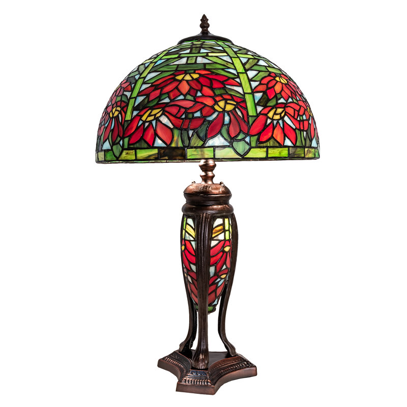 25" High Tiffany Poinsettia W/Lighted Base Table Lamp