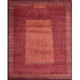 Plateau Hand Knotted Wool Geometric Area Rug in Red/Orange