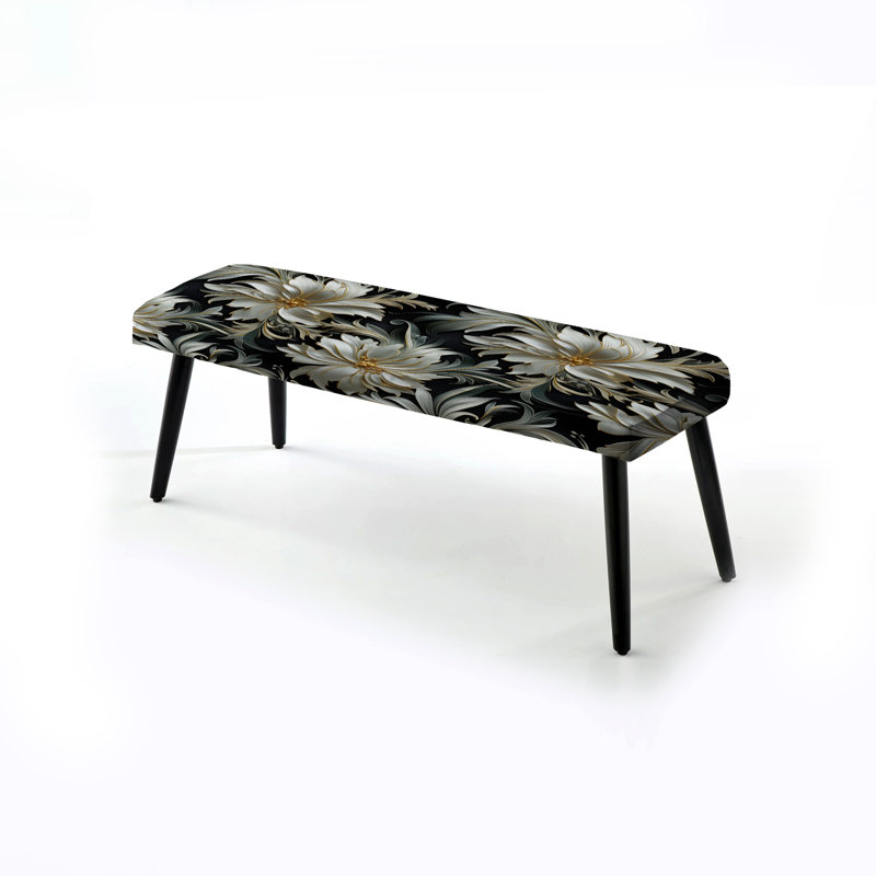 Motif de fleurs exotiques gris et noir - Banc noir rembourré floral
