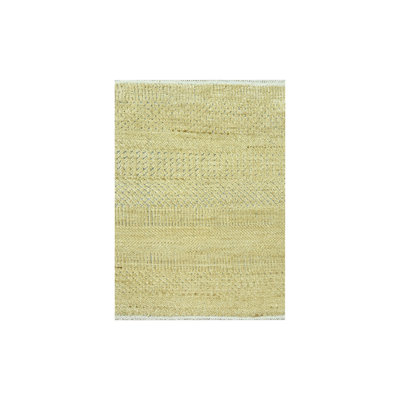2'x2' Ecru Brown, Modern Grass Design, Wool and Silk, Hand Knotted, Denser Weave, Tone on Tone, Lush and Plush, Sample, Mat, Square, Oriental Rug