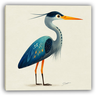 Blue Heron Grace - Modern Whimsical Bird Canvas Art