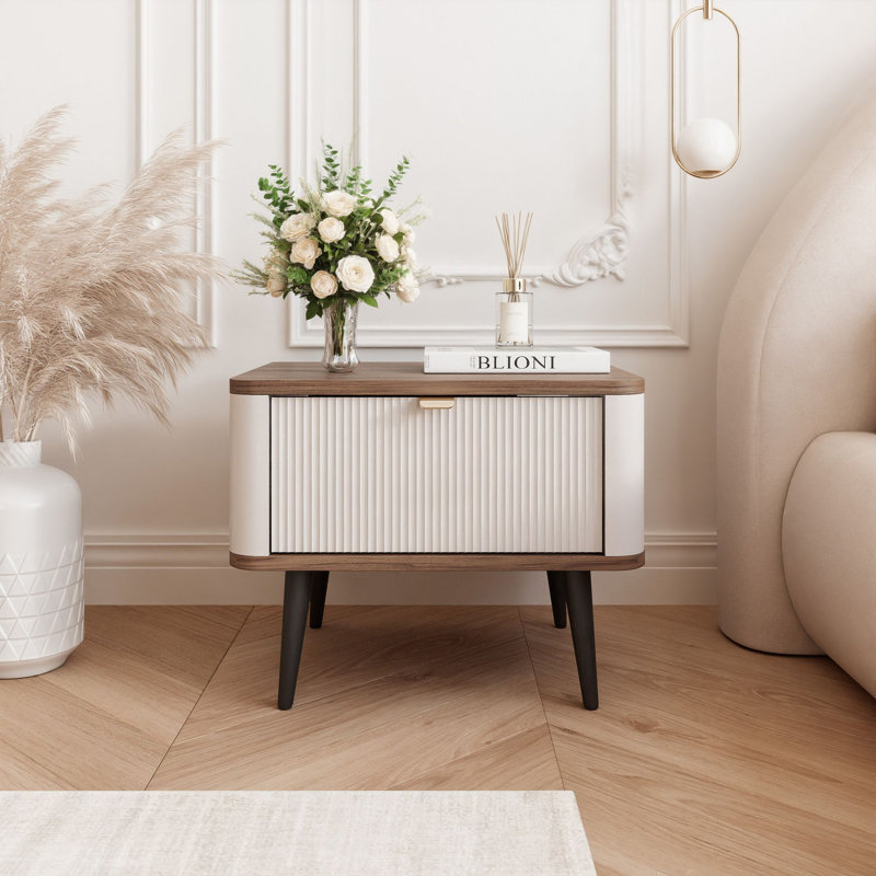 Tamarrah 50cm W Manufactured Wood Bedside Table, Walnut/Beige