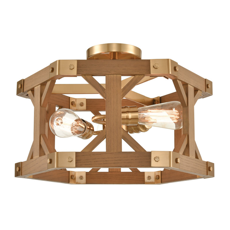 Plafonnier semi-encastré 3 lumières Structure 18 po de large - laiton satiné