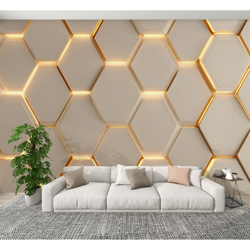 Papiers peints et adhésifs à motif de nid d'abeilles symétriques 3D à motif de dégradé subtil H 100 po x l 144 po papier mural amovible en PVC auto-adhésif pour chambre à coucher, bureau à domicile