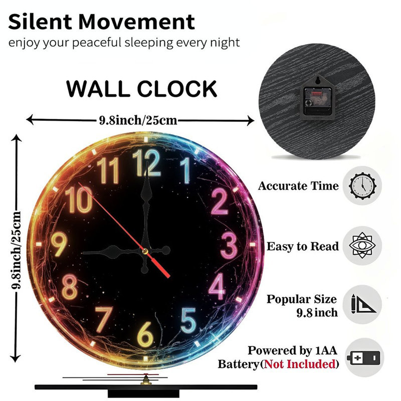 Glowing Rainbow Clock Numbers