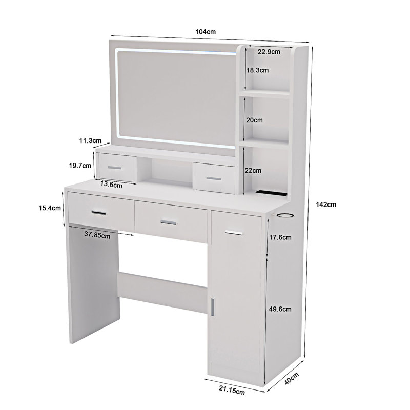 Dressing Table With LED 3-Colour Illuminated Mirror And Power Outlet