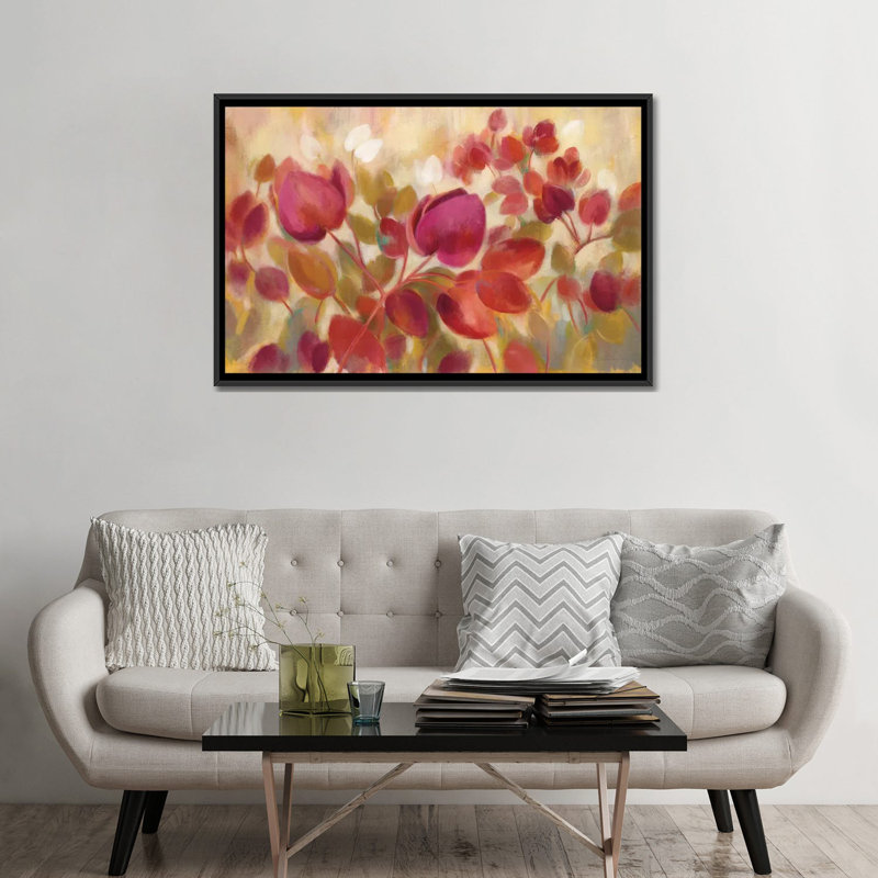 « magenta tropical », impression sur toile, H 18 po x l 26 po x P 1,5 po, Toile avec cadre noir, Pas de tapis