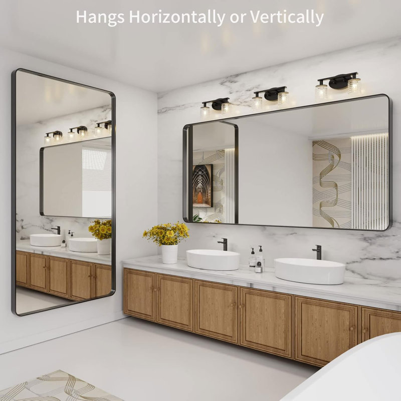 Lunara 1.18" Deep Rounded Corner Rectangular Bathroom Wall Mirror with Premium Tempered Glass & Aluminum Alloy Framed, Gold