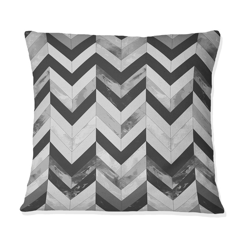 Grey  Modern Herringbone Flow IV - Modern Throw Pillow, 16"H x 16"W