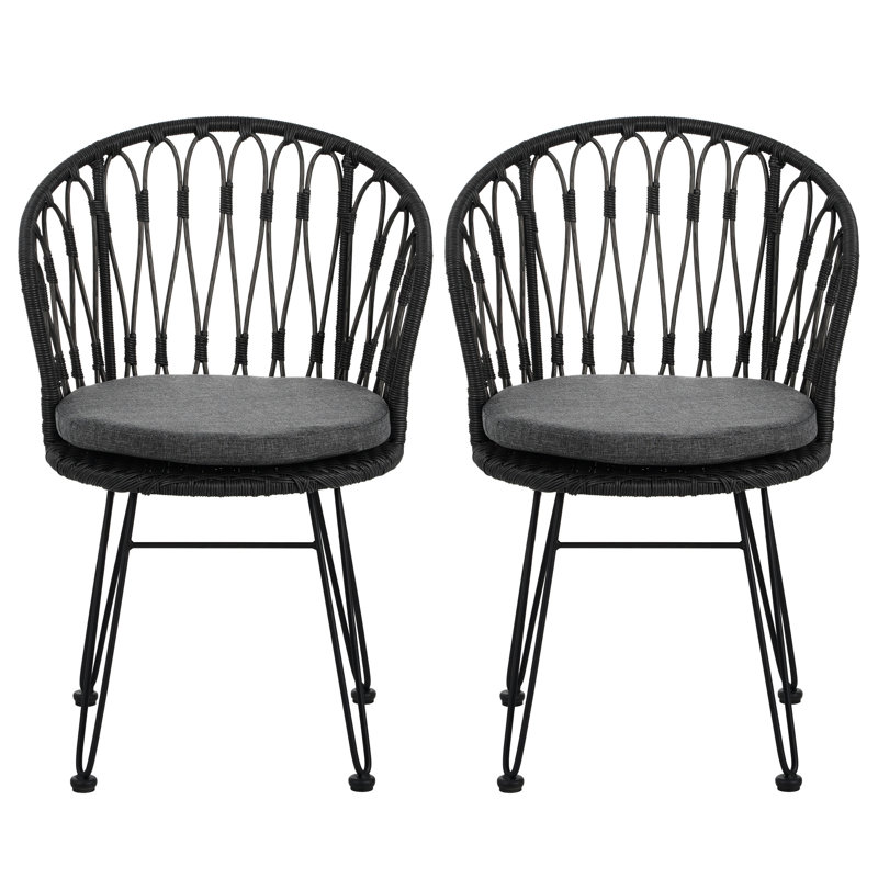 2Pcs Chairs With 2 Cushions, Gray. Industrial Outdoor Seating And Hairpin Legs, Weather Gray 2Pcs. Patio Modernistic