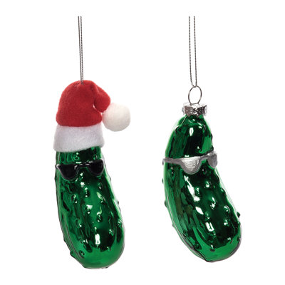 Glass Cool Pickle Ornament Set of 2 Christmas Home Decorations