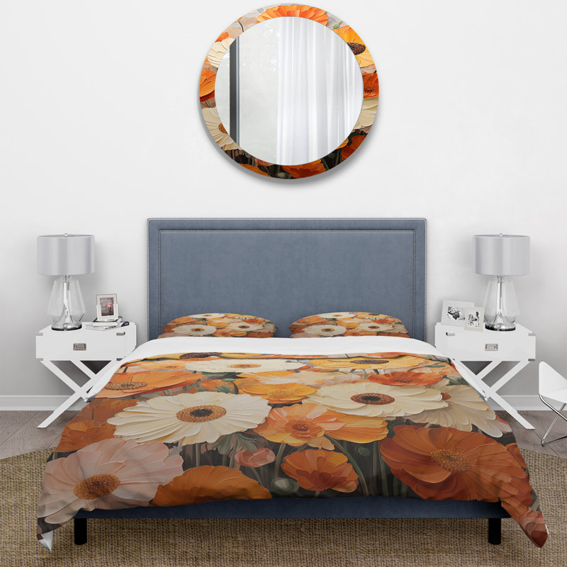 Ensemble de housse de couette orange et beige Fiery Blooms 3 - Marigold Orange