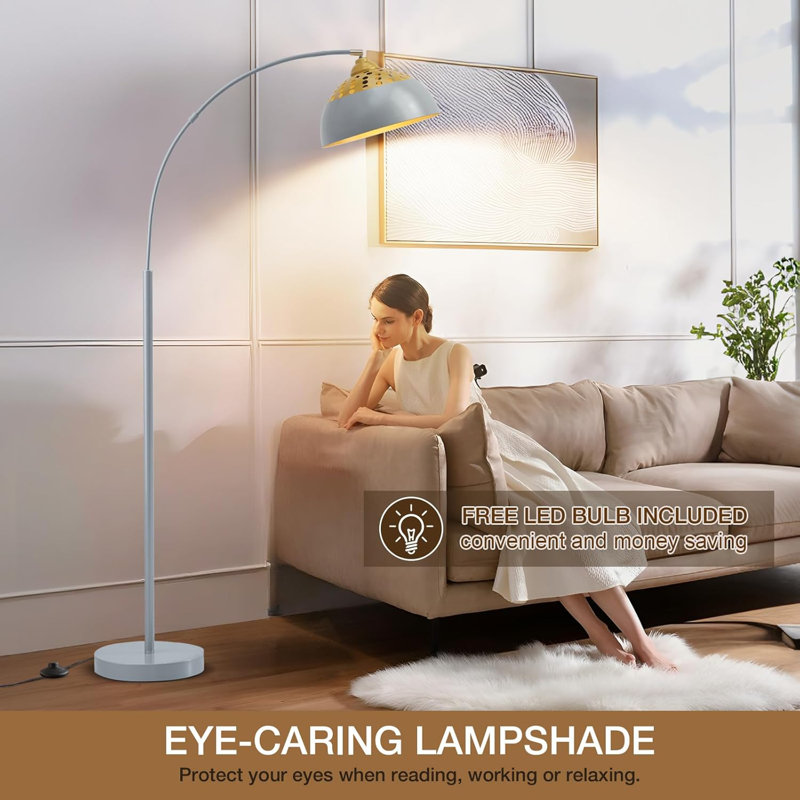 Adjustable Arc Floor Lamp With 350° Rotatable Shade, Heavy Metal Base, Foot Switch, And 3 Color Temperatures Bulb Included For Living Room, Bedroom, Or Office