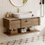 Ensemble de meuble-lavabo autoportant brun moderne 48 po avec lavabo en céramique blanche, comptoir en marbre artificiel, tiroir de rangement et tablette ouverte