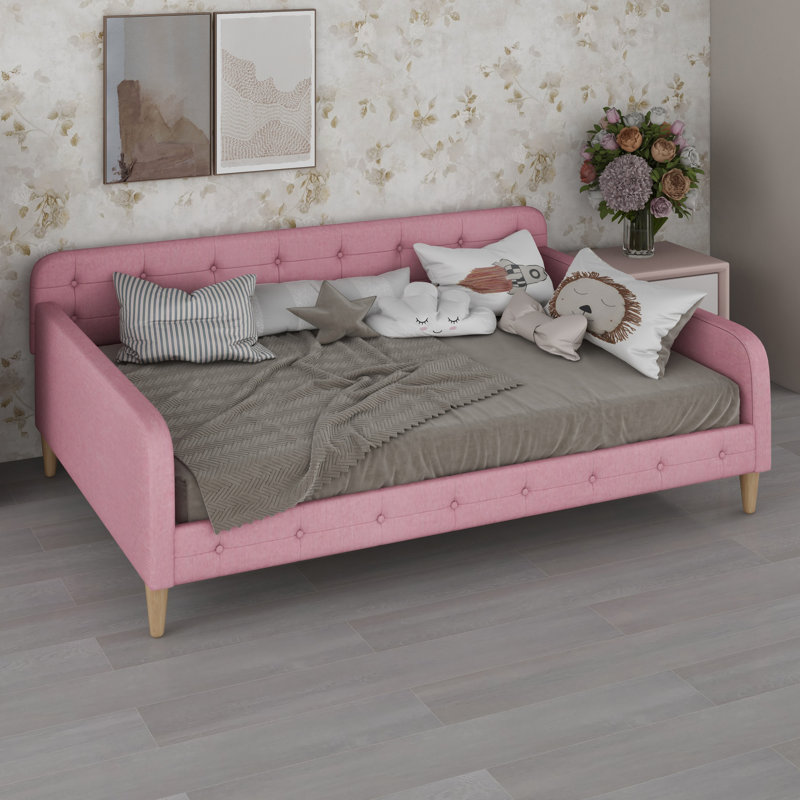 Upholstered Daybed With Support Legs, Rubine