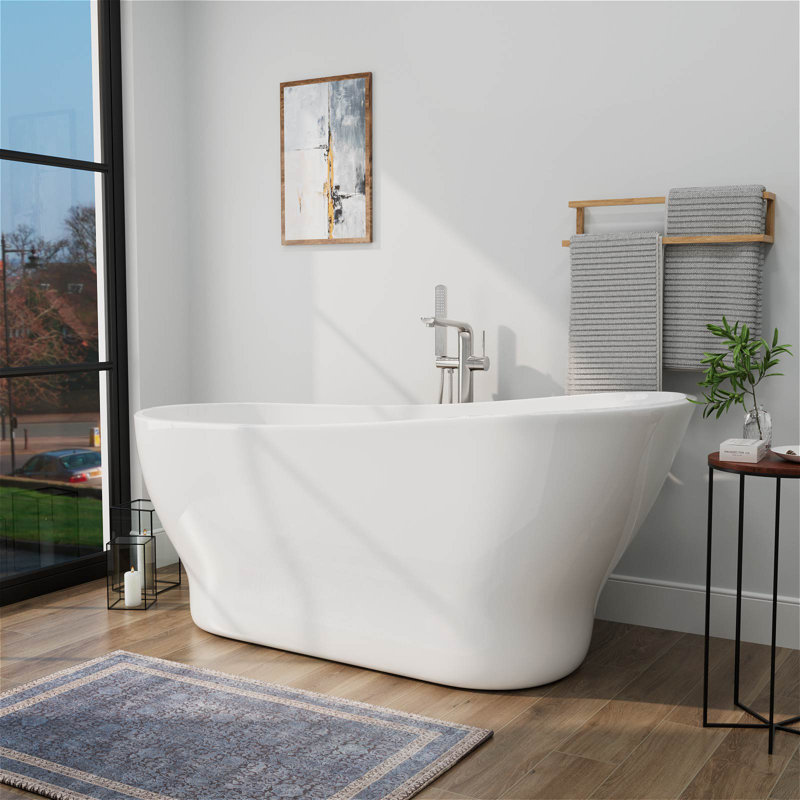 Baignoire de trempage autoportante en acrylique avec drain chromé L 67 po x l 31 po