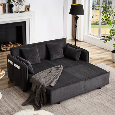 Canapé-lit réglable 66 po 3 en 1 avec lit escamotable 4 coussins et poches latérales
