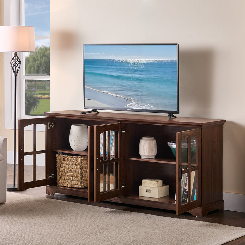 Turin 70" 4 Glass Door TV Stand, Deep Walnut