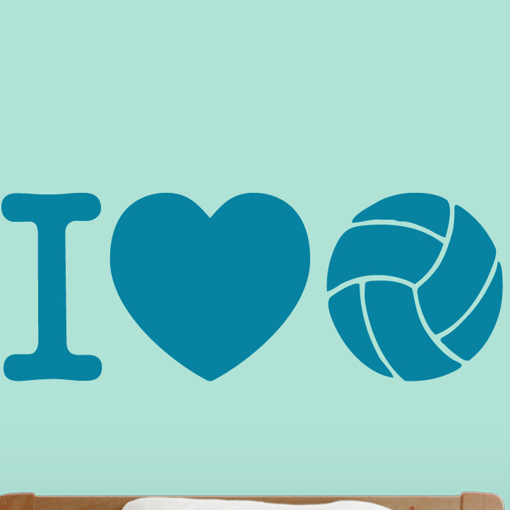 Décalcomanie murale i love volleyball, Bleu sarcelle