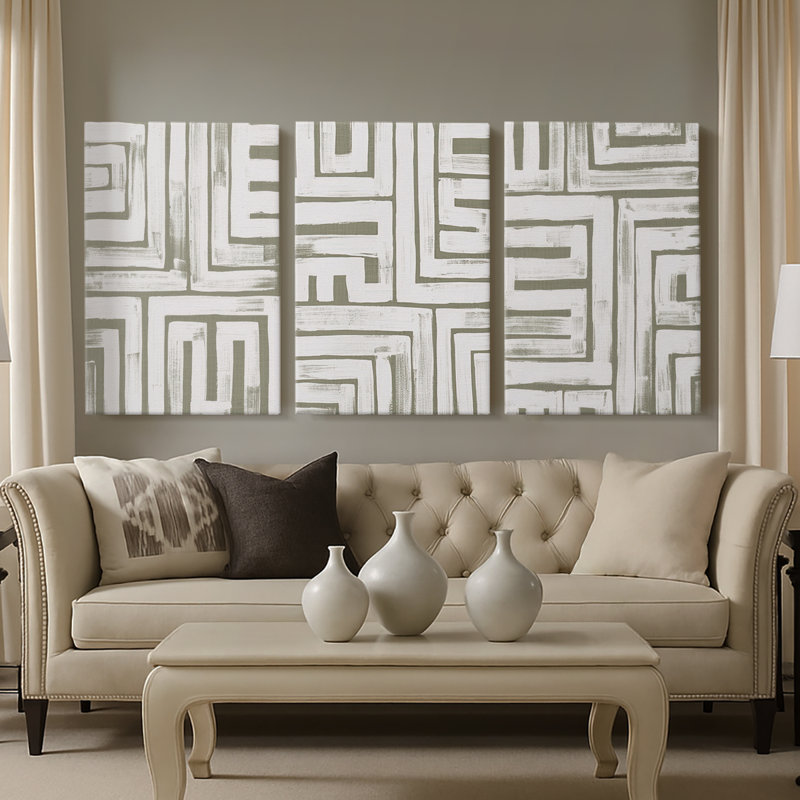 Maze Interlock I - Toile tendue avec châssis sur mesure - 3 pièces, H 48 po x l 96 po