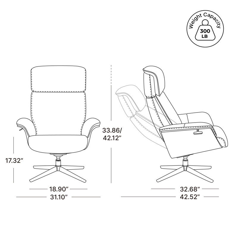 Fauteuil inclinable pivotant Mid-Century en cuir véritable, Gris foncé