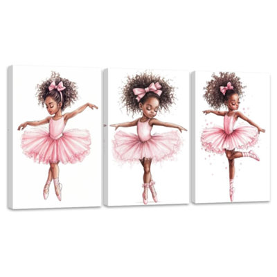Ballerine, art mural, toile de ballet, petite fille, danseuse, estampe 3 pièces, décoration rose pour chambre de fille, chambre à coucher 16 po x 24 po x 3 po