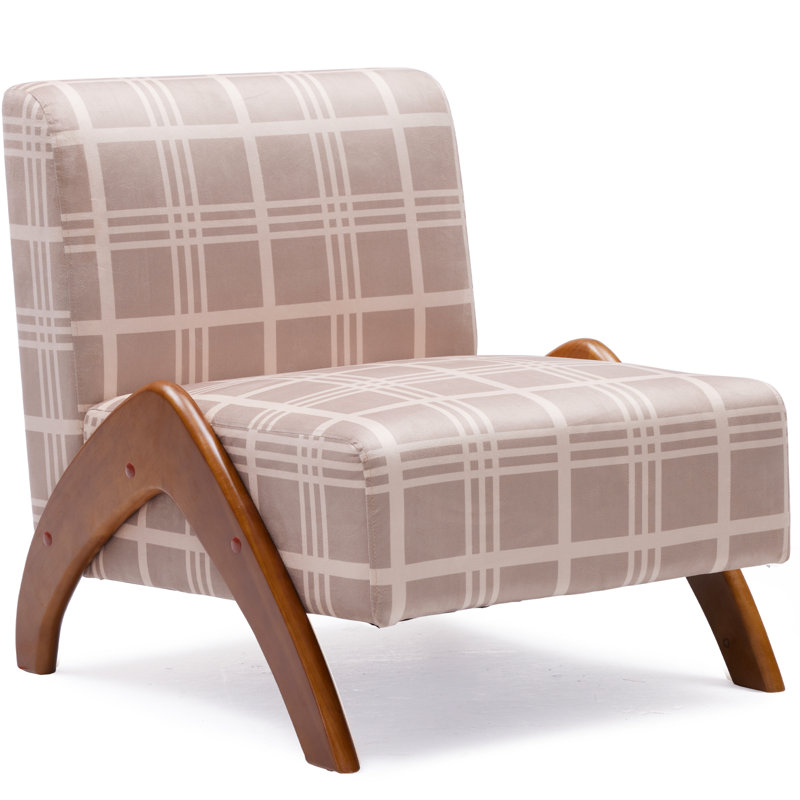 Upholstered Accent Chair with Wooden Legs, Camel