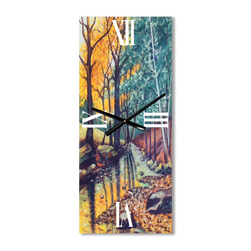 Paysage avec rivière en automne forêt coucher de soleil - Horloge murale traditionnelle, Petit