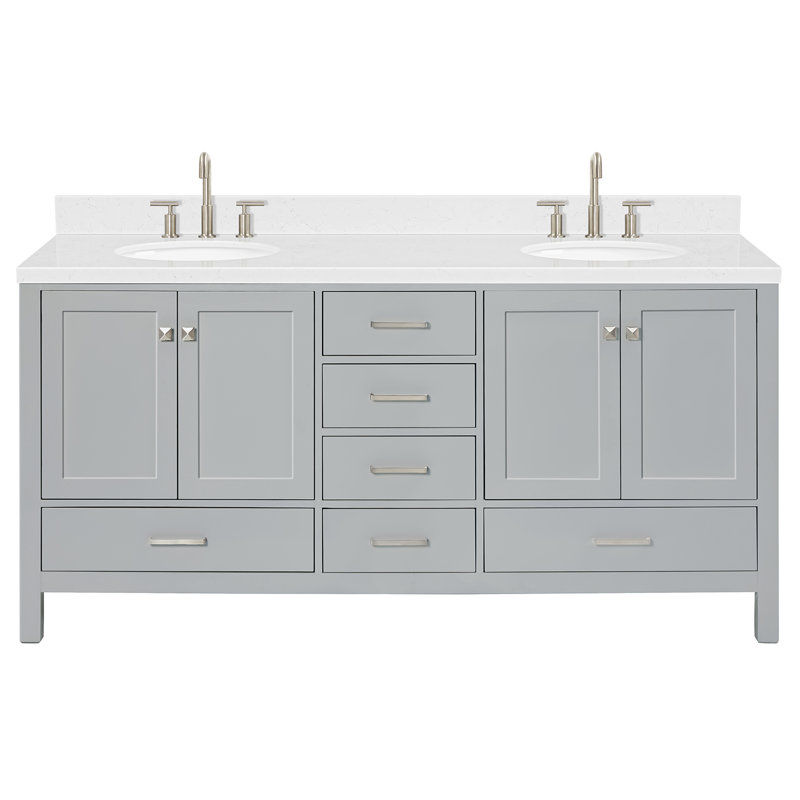  Meuble-lavabo double 72,25 po avec comptoir, Gris, Oval