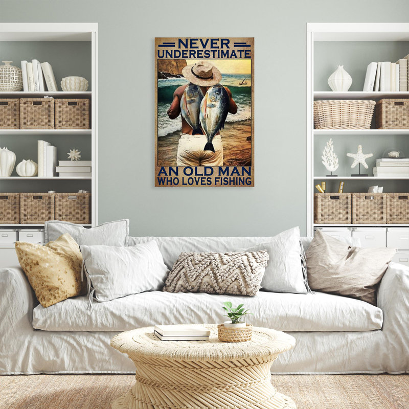 Arnaldo, un vieil homme qui aime la pêche sur toile, impression, H 36 po x l 24 po x P 1,25 po