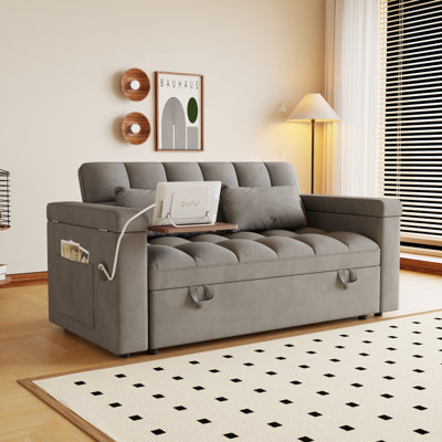 Omorf 65" Upholstered Tufted Convertible Sleeper Sofa with USB Ports & Storage function