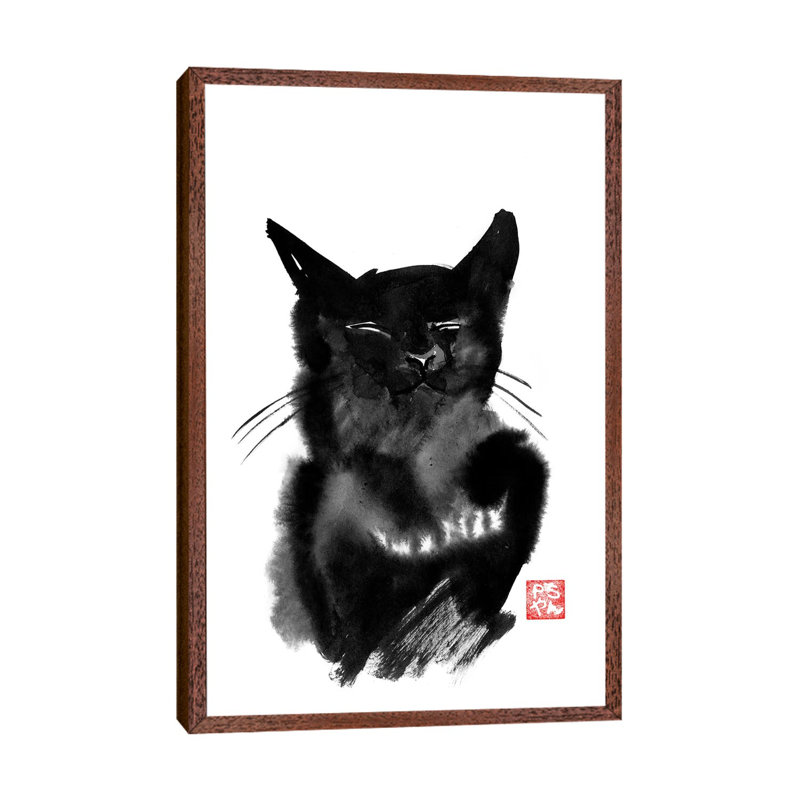 Happy Cat by Péchane - Print on Canvas, 66.04 cm H x 45.72 cm W, Classic Brown Wood Framed