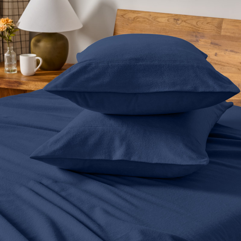 100% Cotton Flannel Pillowcase, Dark Blue, 2 King Pillowcases