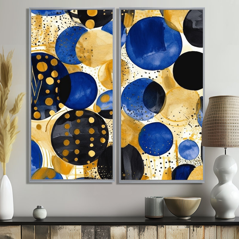 Motif abstrait avec textures bleues et dorées, 32" H x 32" W, Silver, Impression encadrée flottante
