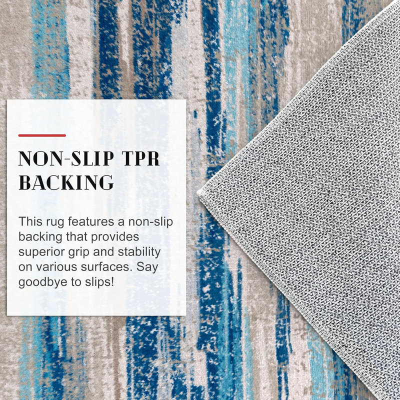 Washable Kitchen Runner Rug Non-Slip, 2' x 8' (Runner), Blue Aqua/Beige Taupe