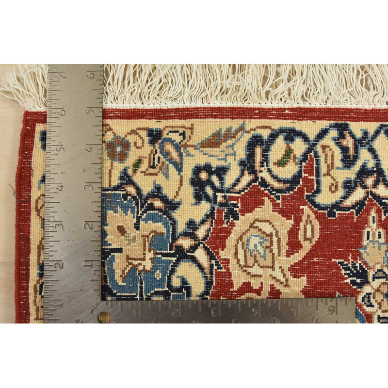 Tapis traditionnel noué à la main rouge en laine / soie rouge 2 pi 8 po x 2 pi Nain