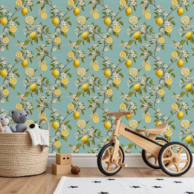 Peel and Stick Wallpaper Contact Paper Farmhouse Decor Lemon Blossoms Lemons Self Adhesive and Removable 17.7in x 118in(45x300cm)