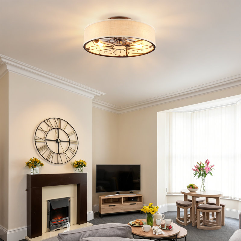 20" Lotus Design Fabric Farmhouse Bladeless Ceiling fan With Remote Control For Living room, Bedroom,Kitchen--NOT INCLUDED BULBS
