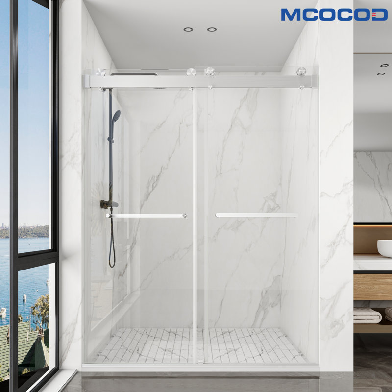 Opal Mirage MCOCOD 60" W X 79" H Double Smooth Sliding Frameless Shower Door with 3/8"(10mm) Clear Glass, Brushed Nickel