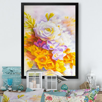 «Blooming Spring Bouquet of Flowers», peinture sur toile encadrée