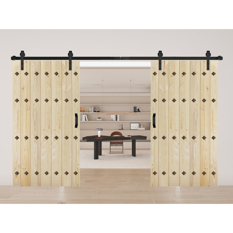 Porte de grange double à panneaux avec ensemble de quincaillerie d'installation, 84 po x 84 po, Brut