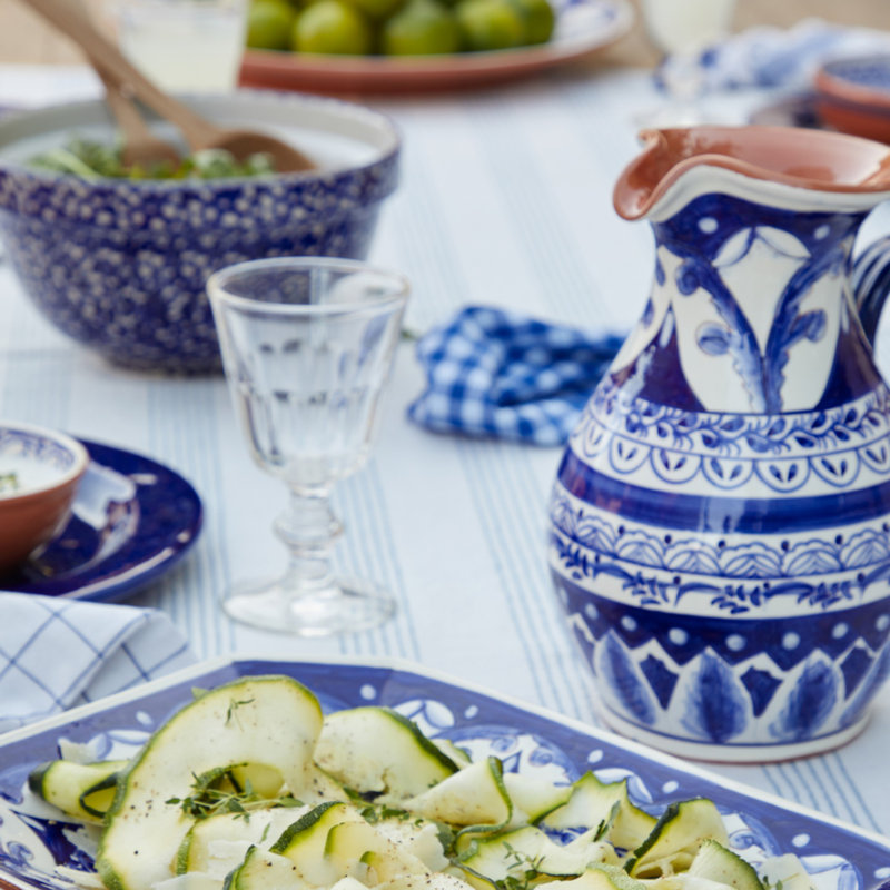 Hand-Painted Blue and White Terracotta Pitcher, 18oz
