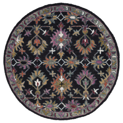Hand Tufted Wool/Cotton Oriental Rug in Black/Pink