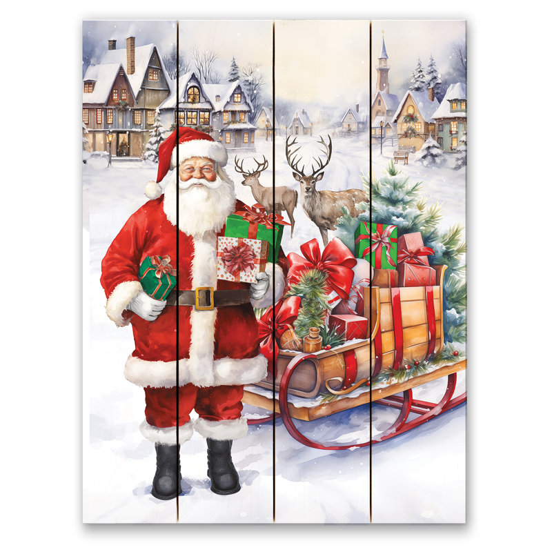 Père Noël, traîneau de Noël, art en bois sur palette